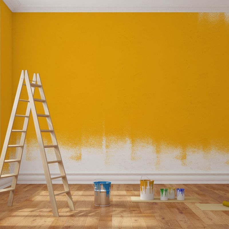 Painting,Wall,Yellow,In,Room,Of,Apartment,After,Relocation,(3d